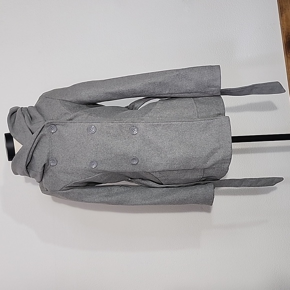 New Look Coat Double Breasted Pea Coat Wool/Poly Blend Tie & Button Gray Size M - Picture 5 of 16